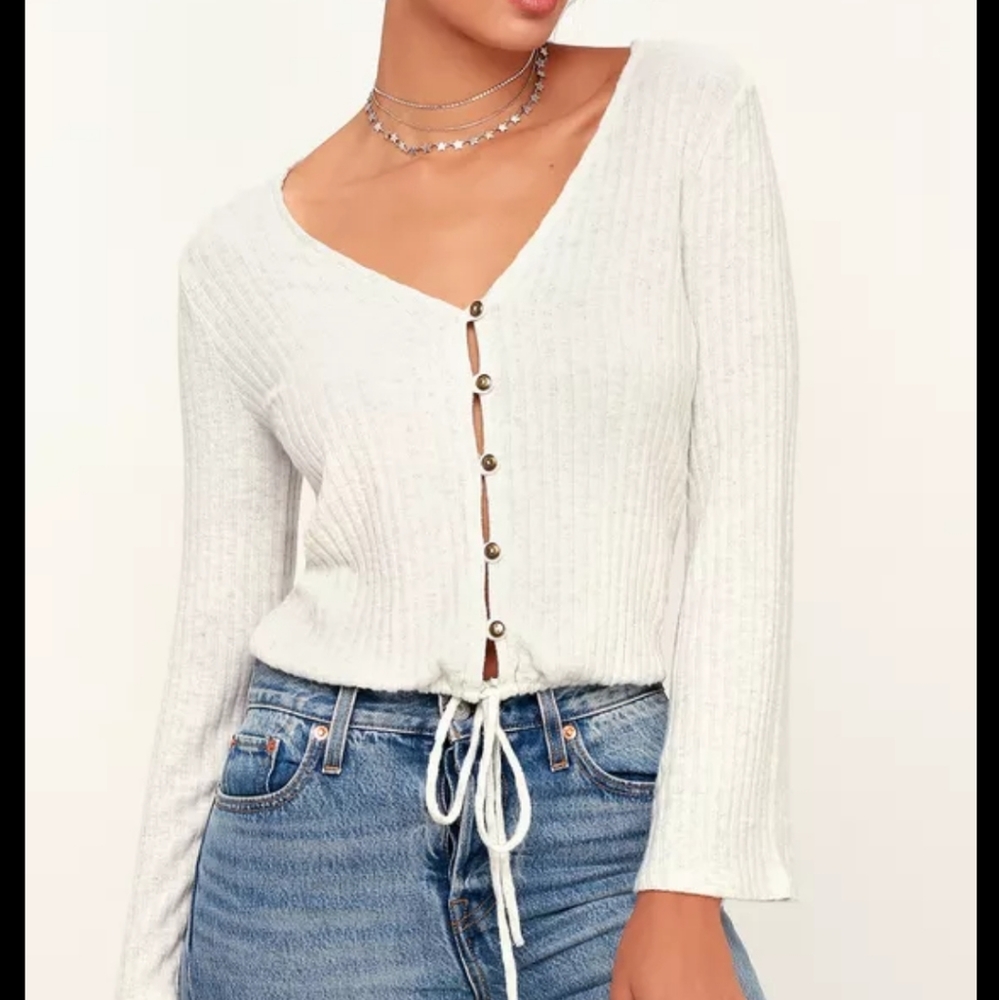 Emory park Button white crop cardigan